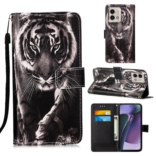 For Motorola Moto G Stylus 5G 2023 Colored Drawing Pattern Plain Weave Leather Phone Case(Black And White Tiger) For Motorola Moto G Stylus 5G 2023 Colored Drawing Pattern Plain Weave Leather Phone Case(Black And White Tiger)