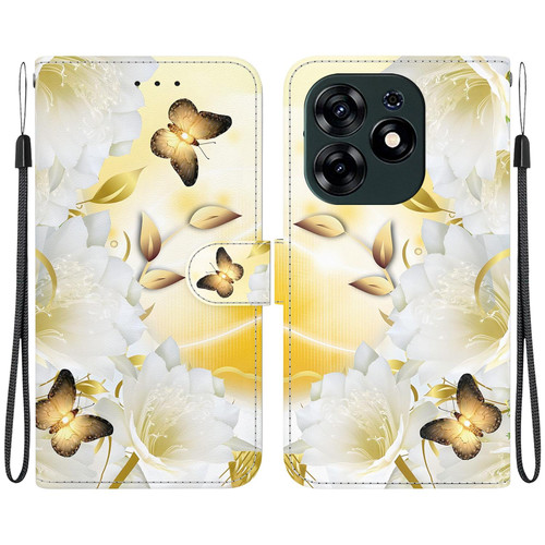 For Tecno Spark 10 Pro Crystal Texture Colored Drawing Leather Phone Case(Gold Butterfly Epiphyllum)