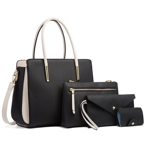 4 In 1 Fashion Color-Block Messenger Handbag Large-Capacity Bag(Black)