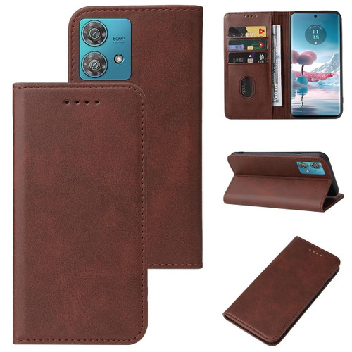 For Motorola Edge 40 Neo Magnetic Closure Leather Phone Case(Brown)