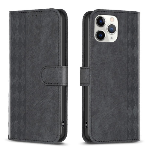 For iPhone 11 Pro Plaid Embossed Leather Phone Case(Black) For iPhone 11 Pro Plaid Embossed Leather Phone Case(Black)