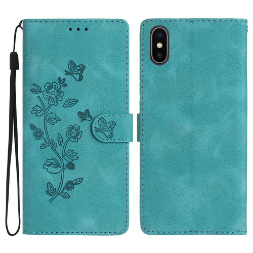 For iPhone X / XS Flower Embossing Pattern Leather Phone Case(Sky Blue)
