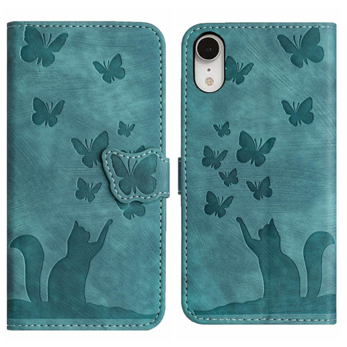 For iPhone XR Butterfly Cat Embossing Flip Leather Phone Case(Wathet)