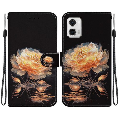 For Motorola Moto G73 Crystal Texture Colored Drawing Leather Phone Case(Gold Peony) For Motorola Moto G73 Crystal Texture Colored Drawing Leather Phone Case(Gold Peony)