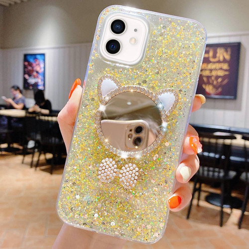 For iPhone 12 mini Starry Sequin Diamond Cat Ears Mirror Epoxy TPU Phone Case(Yellow) For iPhone 12 mini Starry Sequin Diamond Cat Ears Mirror Epoxy TPU Phone Case(Yellow)