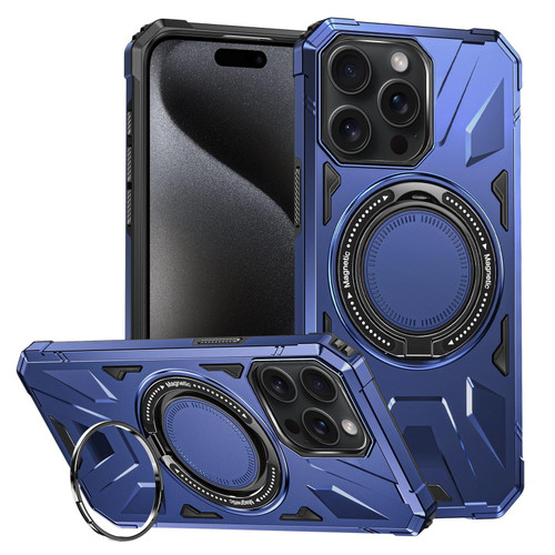 For iPhone 15 Pro Max MagSafe Magnetic Shockproof Phone Case with Ring Holder(Navy Blue)