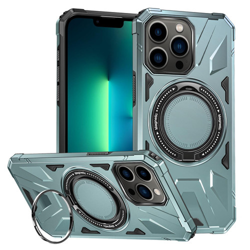 For iPhone 13 Pro Max MagSafe Magnetic Shockproof Phone Case with Ring Holder(Green)