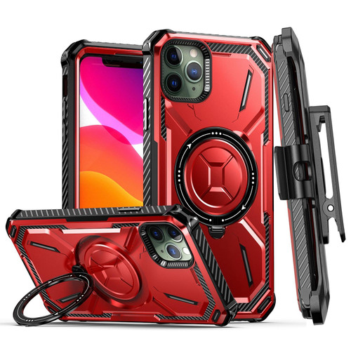 For iPhone 11 Pro Max Armor Series Holder Phone Case with Back Clip(Red)