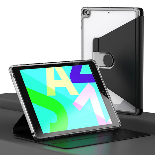 For iPad 10.2 2021 / 2020 / 2019 Clear 360 Rotation Stand Smart Leather Tablet Case(Black)