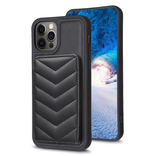 For iPhone 12 / 12 Pro BF26 Wave Pattern Card Bag Holder Phone Case(Black)