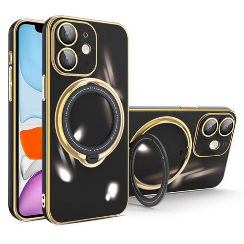 For iPhone 11 Multifunction Electroplating MagSafe Holder Phone Case(Black) For iPhone 11 Multifunction Electroplating MagSafe Holder Phone Case(Black)