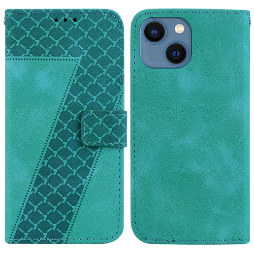 For iPhone 13 mini 7-shaped Embossed Leather Phone Case(Green)