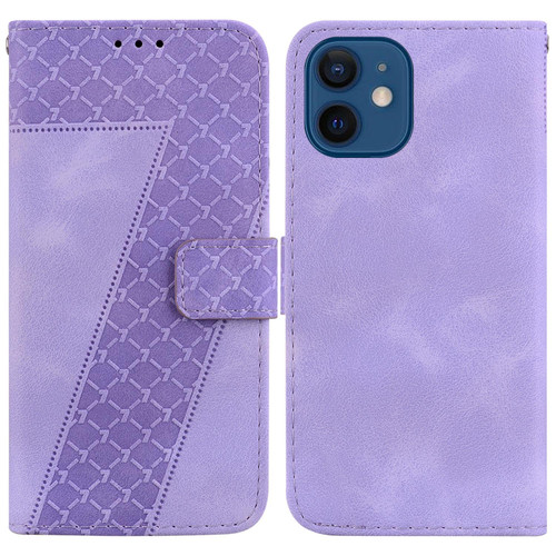 For iPhone 12 mini 7-shaped Embossed Leather Phone Case(Purple)