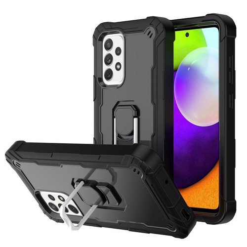 For Samsung Galaxy A52 5G / 4G PC + Rubber 3-layers Shockproof Protective Case with Rotating Holder(Black)