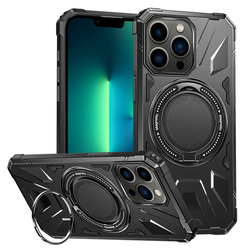 For iPhone 13 Pro Max MagSafe Magnetic Shockproof Phone Case with Ring Holder(Black)