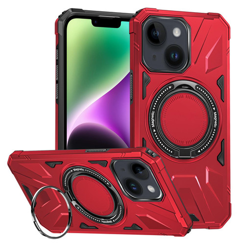 For iPhone 14 Plus MagSafe Magnetic Shockproof Phone Case with Ring Holder(Red)