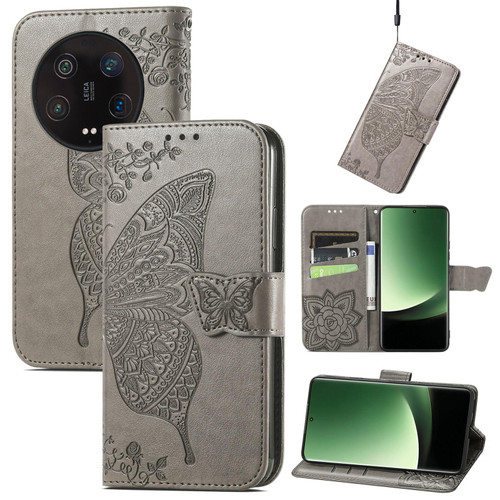 For Xiaomi 13 Ultra Butterfly Love Flower Embossed Leather Phone Case(Gray)