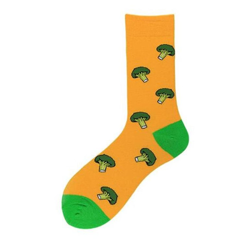 3 Pairs Fashionable Personality Happy Tide Socks Colorful Fruit Animal Pattern Tube Socks, Size:Eurocode 39-46(Broccoli)