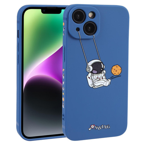 For iPhone 14 Astronaut Swinging Pattern TPU Phone Case(Blue)