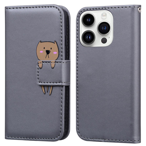 For iPhone 11 Pro Max Cartoon Buckle Horizontal Flip Leather Phone Case(Grey)