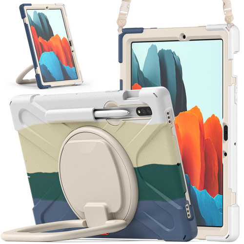 For Samsung Galaxy Tab S8 / Galaxy Tab S7 T870 / T875 Silicone + PC Protective Case with Holder & Shoulder Strap(Colorful Green)