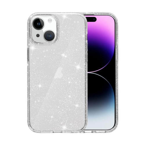 For iPhone 15 Shockproof Terminator Glitter Powder Phone Case(White)