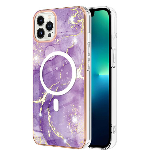 For iPhone 14 Pro Max Marble Pattern Dual-side IMD Magsafe TPU Phone Case(Purple 002)