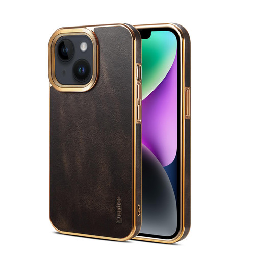 For iPhone 15 Denior Oil Wax Cowhide Plating Phone Case(Black)