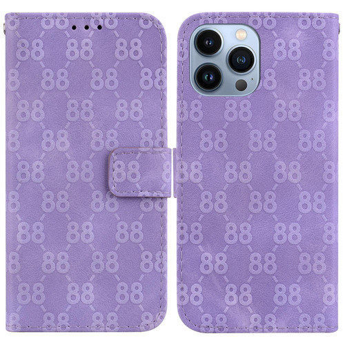 For iPhone 14 Pro Max Double 8-shaped Embossed Leather Phone Case(Purple)