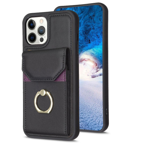 For iPhone 12 Pro Max BF29 Organ Card Bag Ring Holder Phone Case(Black)