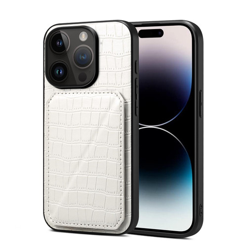 For iPhone 14 Pro Imitation Crocodile Leather Back Phone Case with Holder(White) For iPhone 14 Pro Imitation Crocodile Leather Back Phone Case with Holder(White)