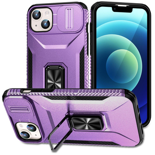 For iPhone 15 Plus Sliding Camshield Holder Phone Case(Purple)