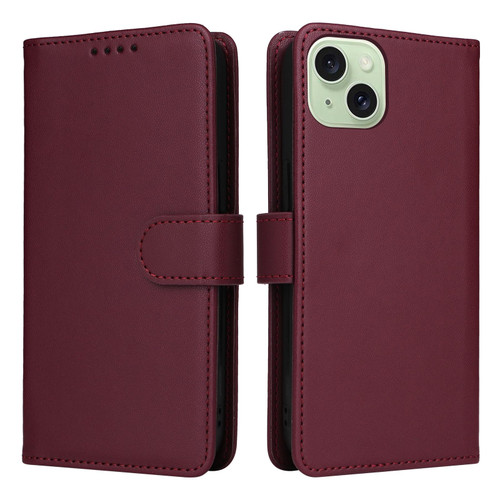 For iPhone 15 Plus BETOPNICE BN-005 2 in 1 Detachable Imitate Genuine Leather Phone Case(Wine Red)