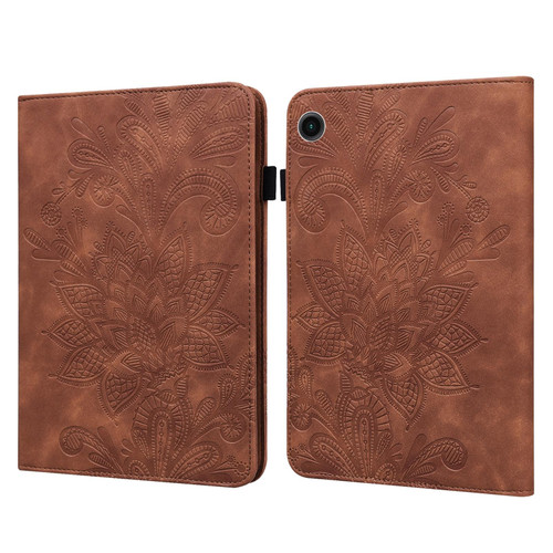 For Samsung Galaxy Tab A9 Lace Flower Embossing Pattern PU Tablet Case(Brown)