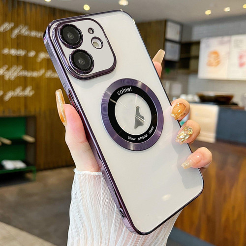 For iPhone 11 Transparent Electroplated PC MagSafe Phone Case(Purple)