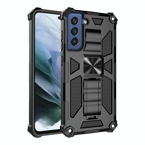 For Samsung Galaxy S21 FE Shockproof TPU + PC Magnetic Protective Case with Holder(Black)