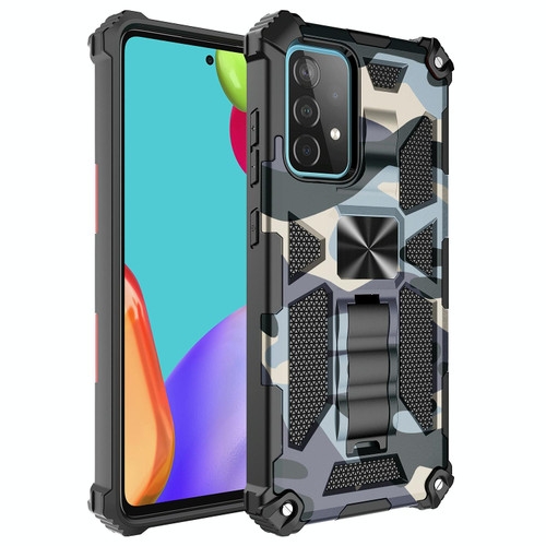 For Samsung Galaxy A71 5G Camouflage Armor Shockproof TPU + PC Magnetic Protective Case with Holder(Navy blue)