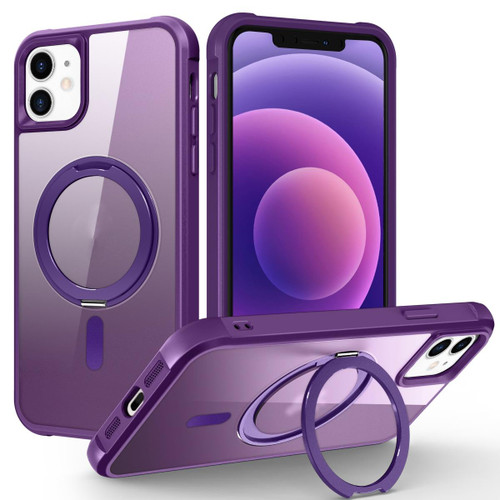 For iPhone 12 / 12 Pro MagSafe Magnetic Rotating Holder Phone Case(Purple)