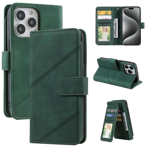 For iPhone 15 Pro Max Skin Feel Multi-card Wallet Leather Phone Case(Green)