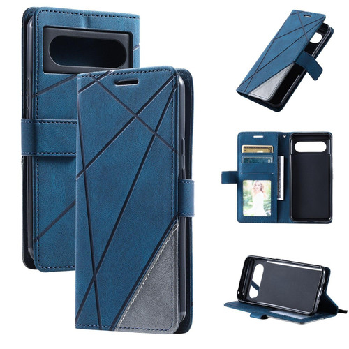 For Google Pixel 8 Skin Feel Splicing Leather Phone Case(Blue)