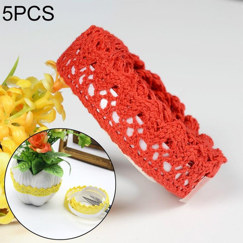 5 PCS Cotton Lace Fabric White Crochet Lace Roll Ribbon Knit Adhesive Tape Sticker Craft Decoration Stationery Supplies(Red)