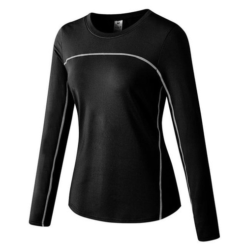 Fall And Winter Plus Velvet Quick-drying Stretch Yoga Long-sleeved Shirt for Ladies (Color:Black And Gray Lines Size:M)