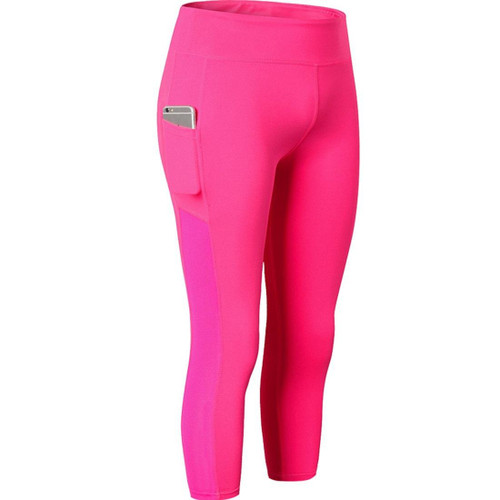 Stretch Tight Quick Drying Sweat Wicking Side Pocket Yoga Capris (Color:Rose Red Size:L)