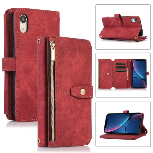 For iPhone XR Dream 9-Card Wallet Zipper Bag Leather Phone Case(Red)