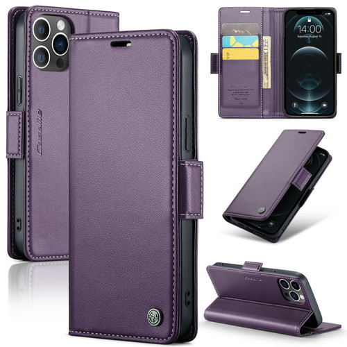 For iPhone 12 Pro Max CaseMe 023 Butterfly Buckle Litchi Texture RFID Anti-theft Leather Phone Case(Pearly Purple)