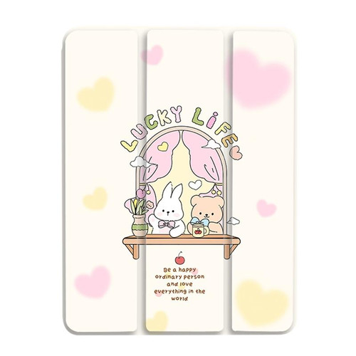 For iPad 10th Gen 10.9 2022 3-Fold 360 Rotation Painted Leather Smart Tablet Case(Bear Bunny)