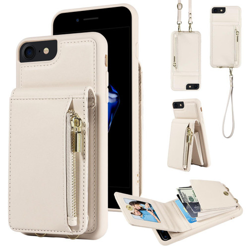 For iPhone SE 2022/ 7 / 8 Crossbody Lanyard Zipper Wallet Leather Phone Case(Beige) For iPhone SE 2022/ 7 / 8 Crossbody Lanyard Zipper Wallet Leather Phone Case(Beige)