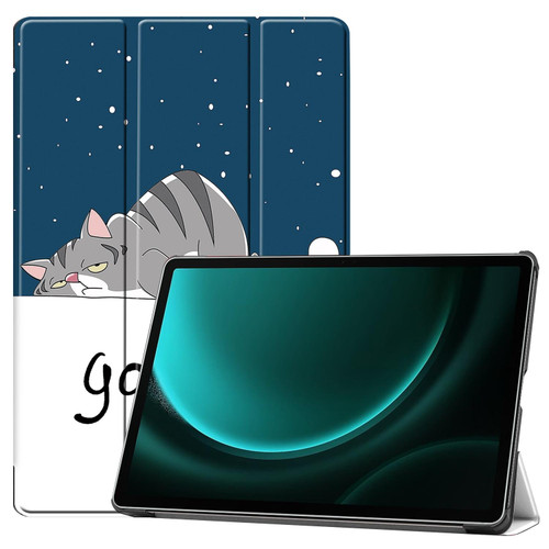 For Samsung Galaxy Tab S9 FE+ Custer Painted 3-Fold Holder Smart Leather Tablet Case(Lazy Cat)