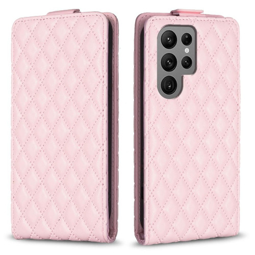For Samsung Galaxy S23 Ultra 5G Diamond Lattice Vertical Flip Leather Phone Case(Pink)