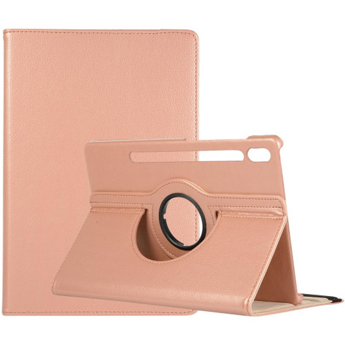 For Samsung Galaxy Tab S9 Ultra 360 Degrees Rotation Holder Litchi Texture Leather Tablet Case(Rose Gold)